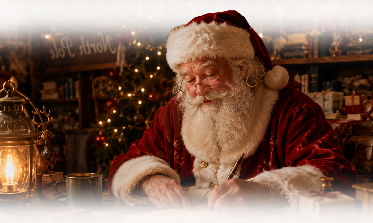 Santa writing letters at his desk