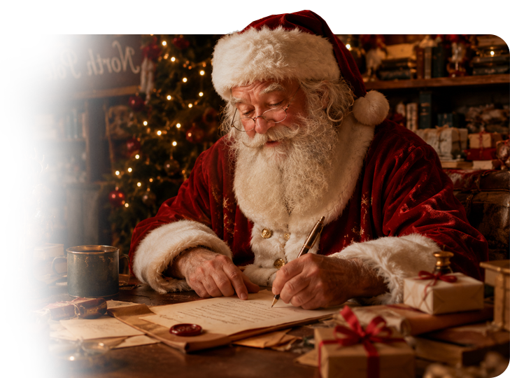 Santa writing letters at his desk